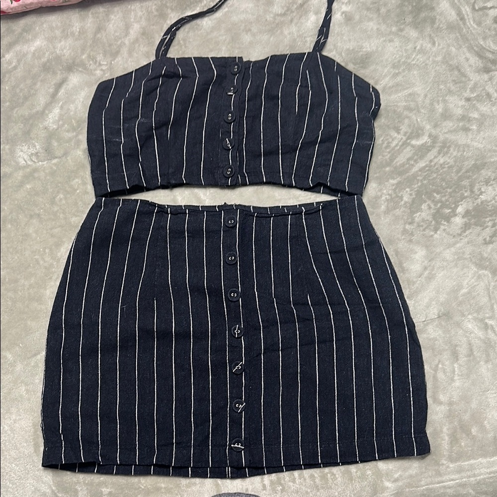 Striped Black and White Skirt Set